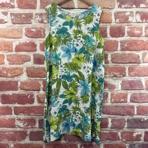 Vintage Hot Cotton Marc Ware Dress Womens 1X Tropical Floral 100% Linen Sundress